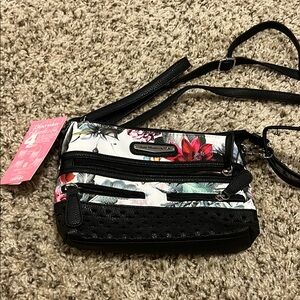 Stone Mountain USA FLORAL LEATHER HOBO W/PERFORATED LACE LEATHER TRIM crossbody